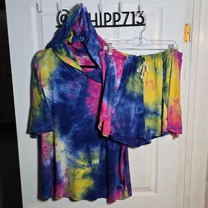 Blumin Apparel Vibrant Tie-Dye Hooded Pajama Set